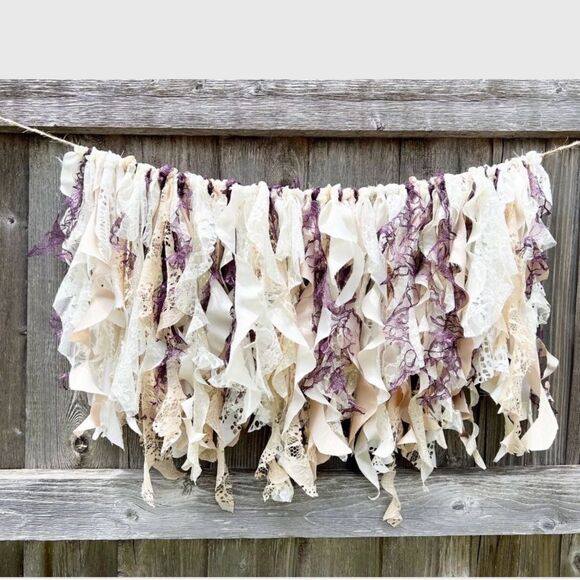 Lavender Wedding Arch Flowers with Drapes - Daisy Sage Boho Cream and Purple Fabric Garland